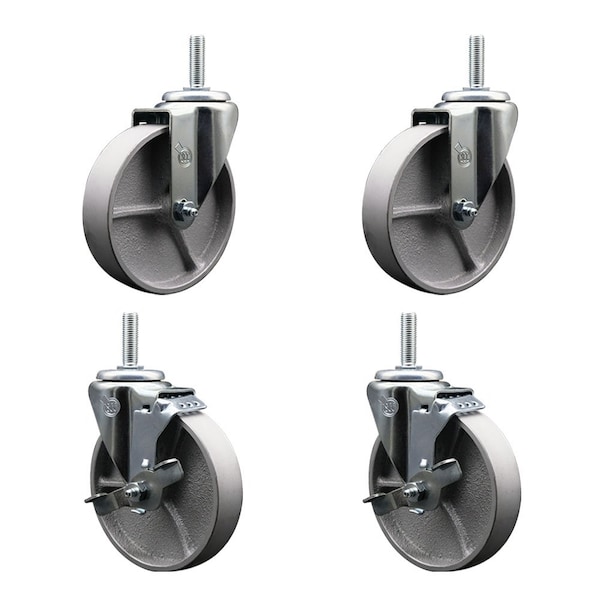 Service Caster 5 Inch Semi Steel Wheel Swivel 58 Inch Threaded Stem Caster Set 2 Brakes SCC SCC-TS20S514-SSS-58212-2-TLB-2 - main